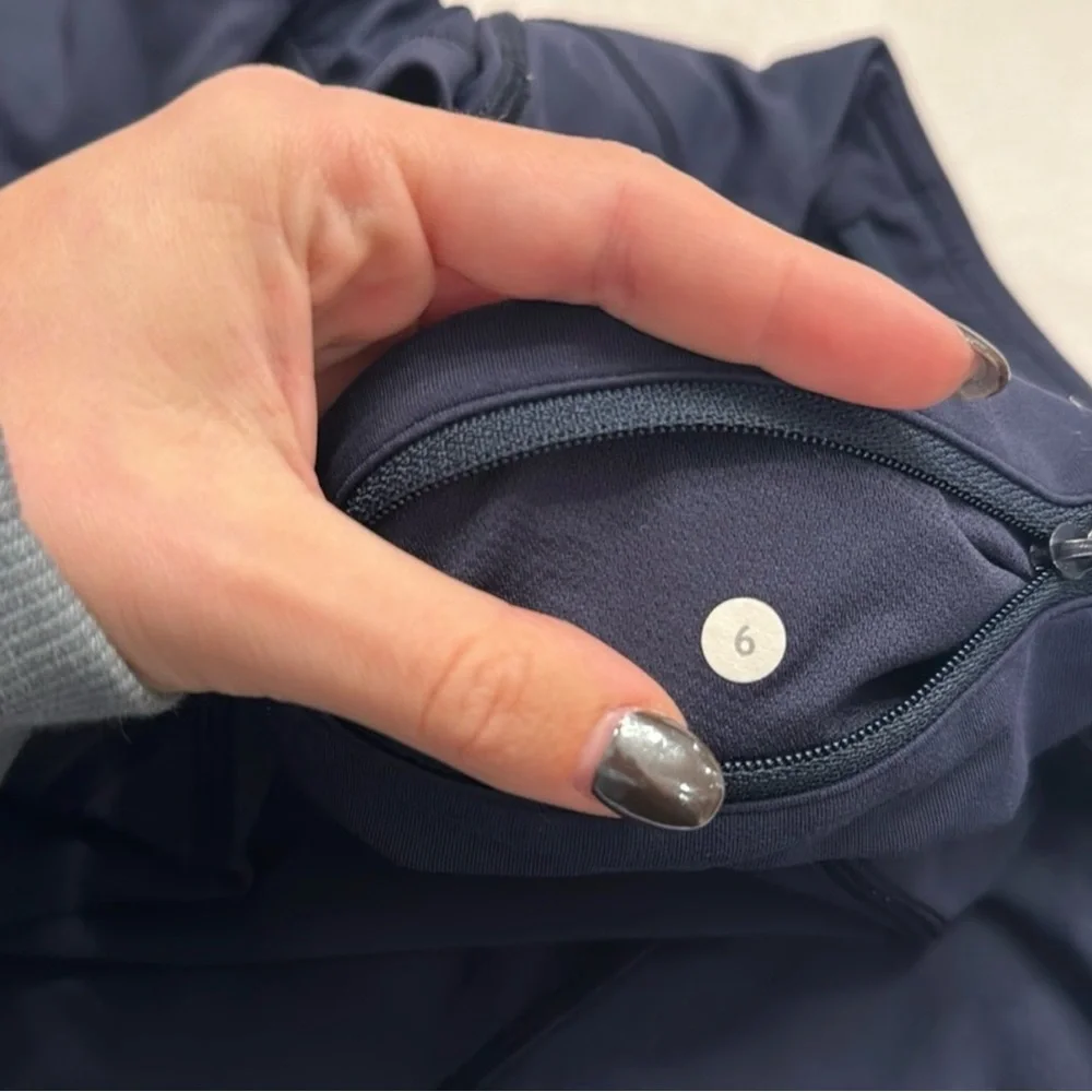Lululemon Pace Rival Navy Blue‎ Leggings With Ruching at Ankles Side Pockets 6
